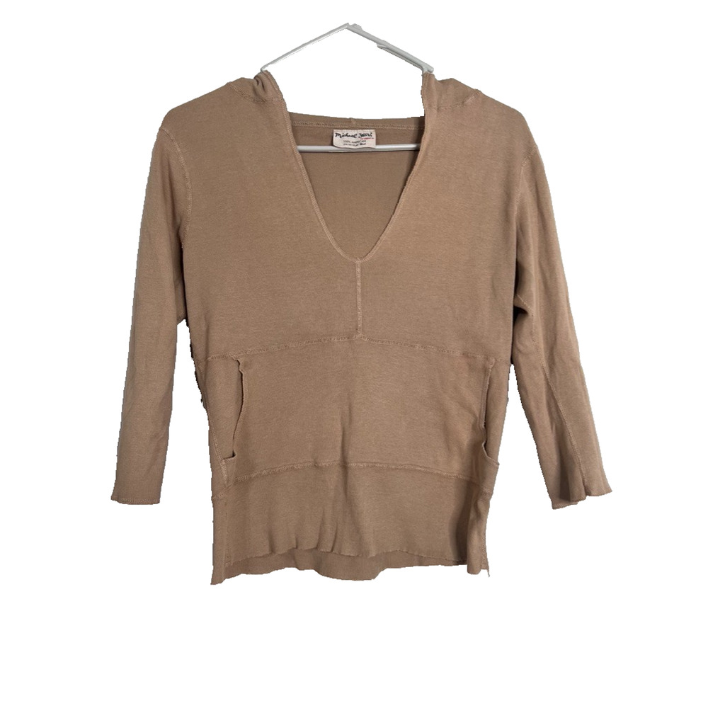 Michael Stars The Original Tee V-Neck Hooded One Size Quarter Sleeve Top EUC